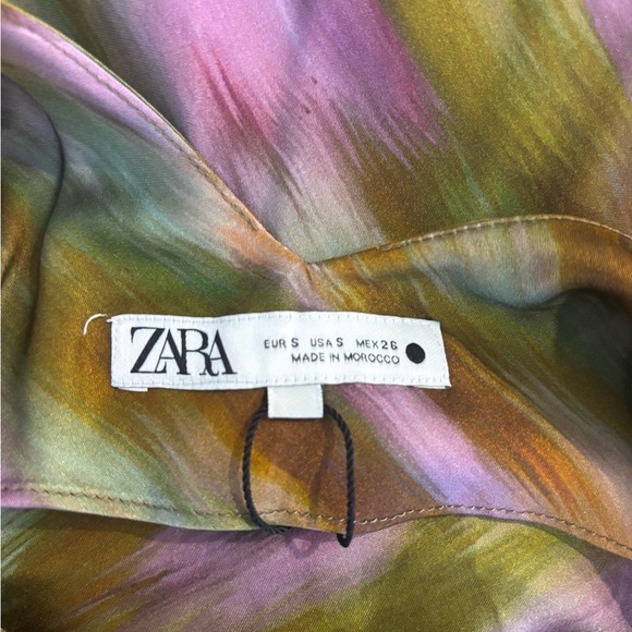 Zara Slip Dress Womens Small Tie Dye Satin Spaghetti Strap V Neck - Picture 3 of 9